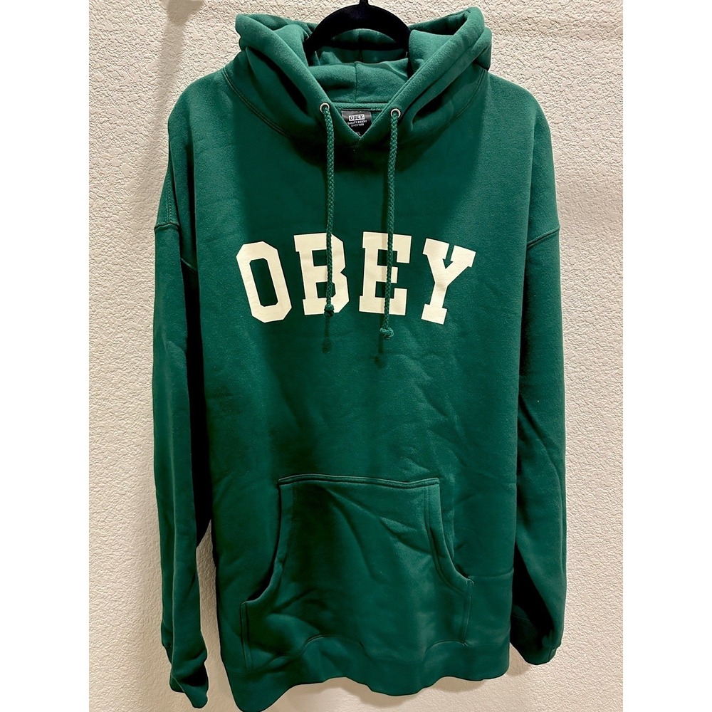 OBEY Green Pullover Hoodie XL Men's Fleece Logo Drawstring‎ Pockets